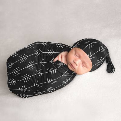 Black and White Woodland Arrow Baby Cocoon and Beanie Hat Sleep Sack 2pc Set White and Black Gender Neutral Forest Rustic Patch
