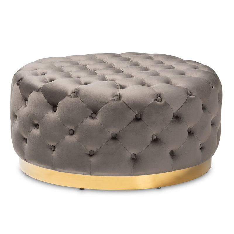 Silver Orchid Glam and Luxe Upholstered Round Cocktail Ottoman - Grey