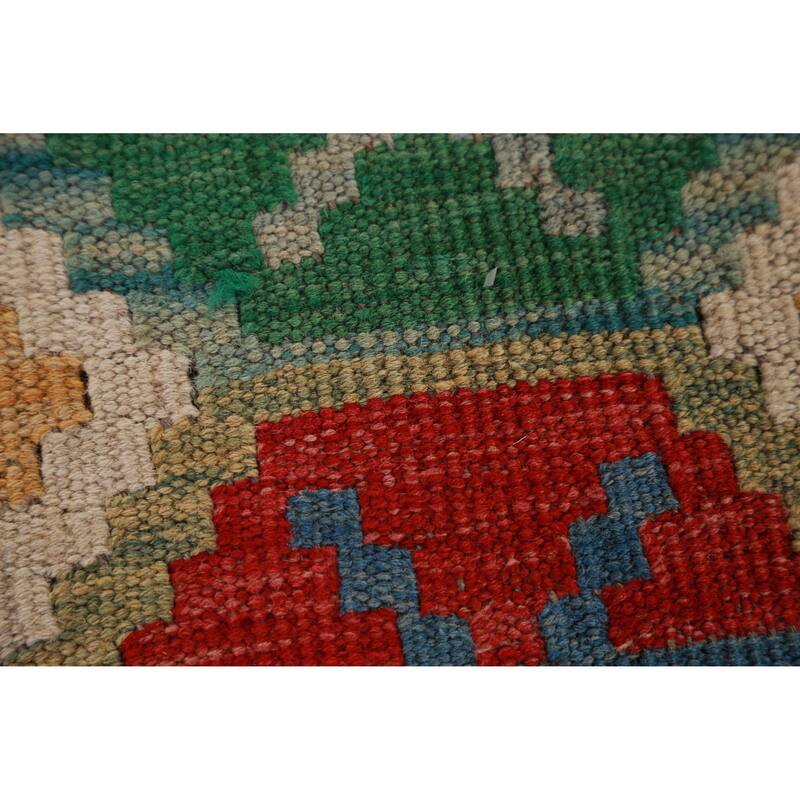 Hand Woven Oriental 100% Wool Carpet Southwestern All-Over Multi-Colored Kilim Runner Rug - 15' 11'' X 2' 10''