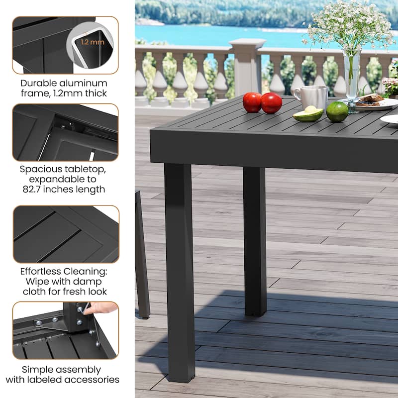 5/7/9/11-Piece Set Outdoor Aluminum Extendable Patio Dining Set Rectangle Table with Rattan Chairs