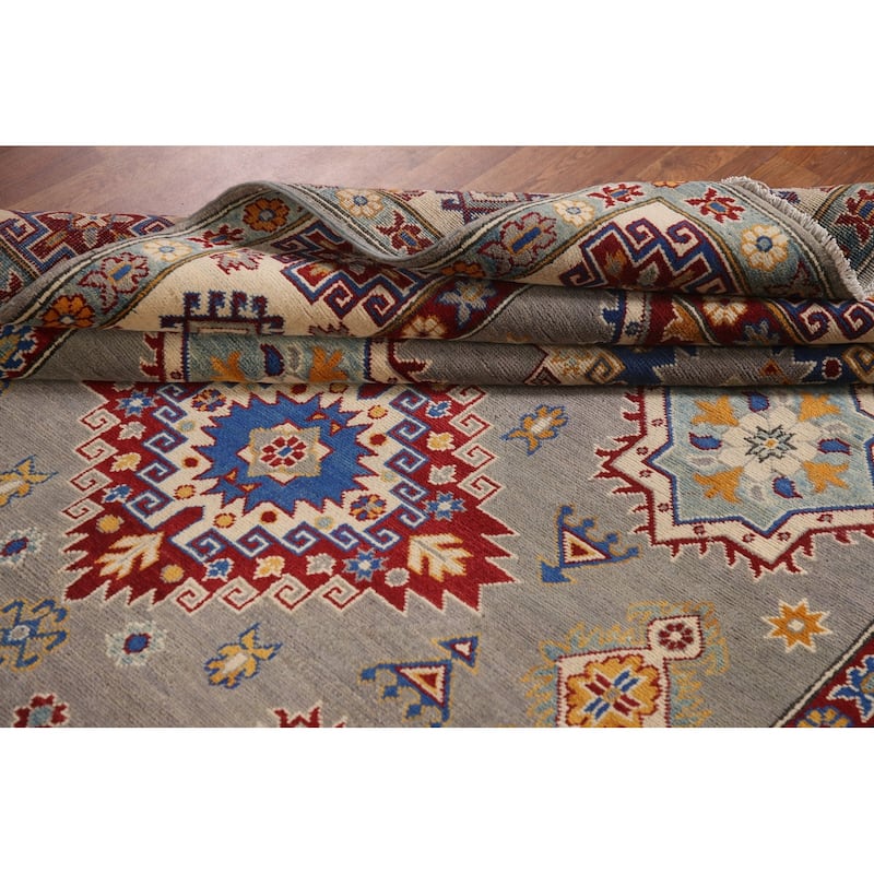 Gray Kazak Living Room Area Rug Hand-Knotted Wool Carpet - 6'9" x 10'2"
