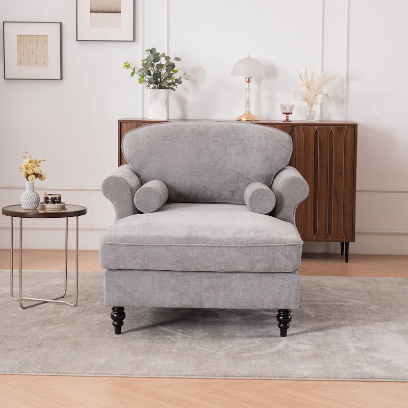 Anmytek Oversized Chenille Chaise Lounge Sofa Bed - Wide Seat Lazy Sleeper Reading Armchair