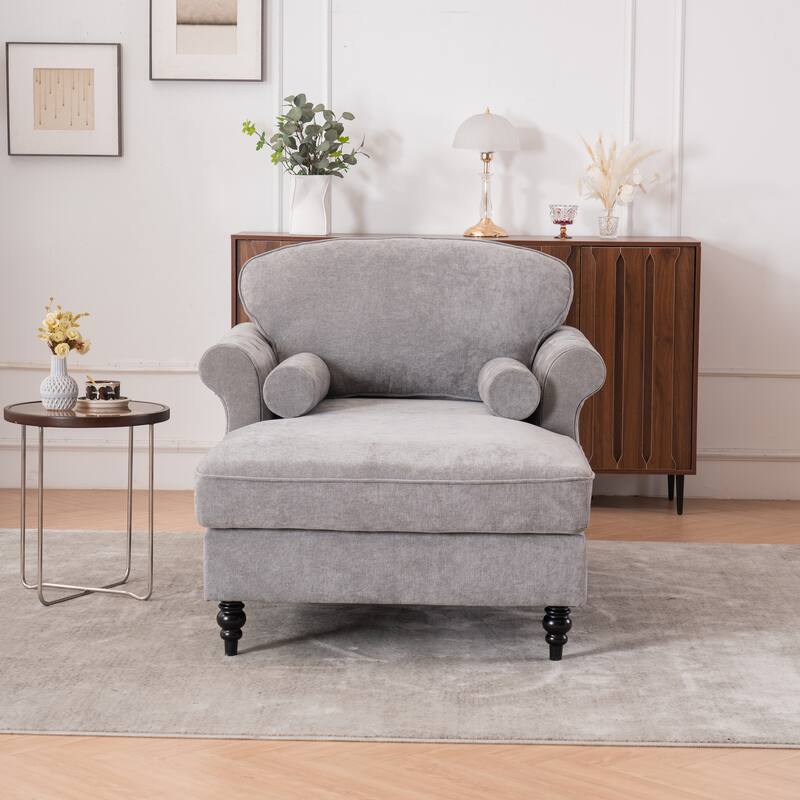 Oversized Chaise Lounge Indoor,Chenille Single Sofa Bed with Wide Seat,Upholstered Lazy Sleeper Armchair,Reading Couch Set