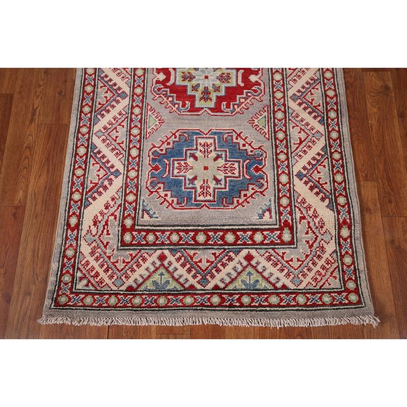 Gray Kazak Runner Rug Handmade Oriental Wool Carpet - 2'8" x 20'0"