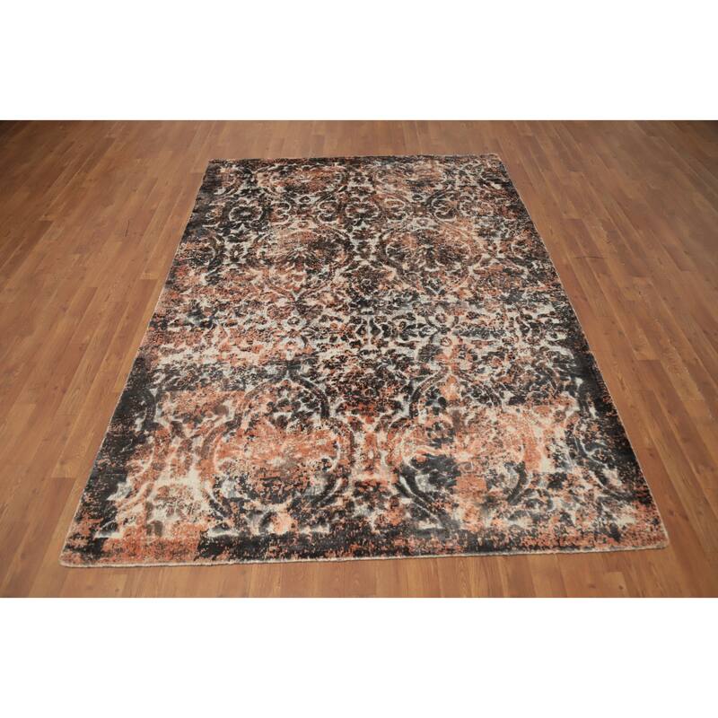Hand Knotted Oriental Viscose Silk Carpet Modern Abstract Oranges & Rust Abstract Area Rug - 8' 0'' X 5' 8''