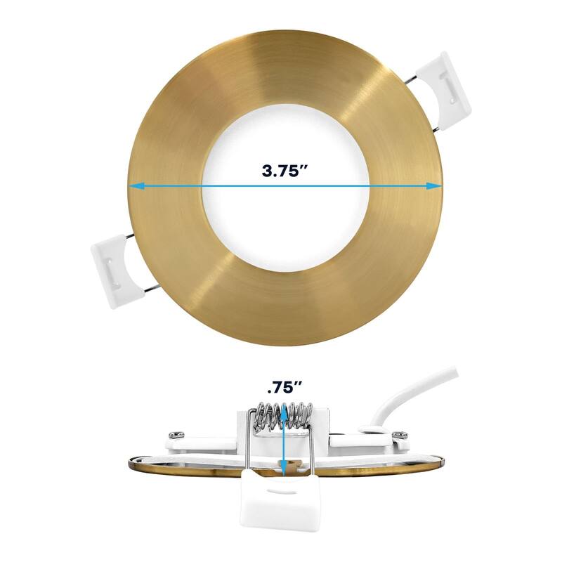 Luxrite 3 Inch Ultra Thin LED Recessed Light J-Box, 8W, 5CCT, Dimmable, 540 Lumens, Brass Trim