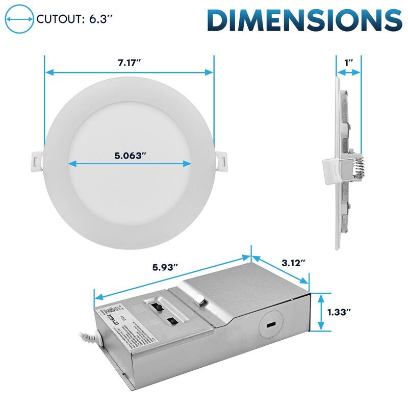 LUXRITE 6 Inch Canless Spotlight LED Recessed Light 5CCT Dimmable 800/1050/1250 Lumens CRI 90 10W/13W/15W ETL 6 Pack