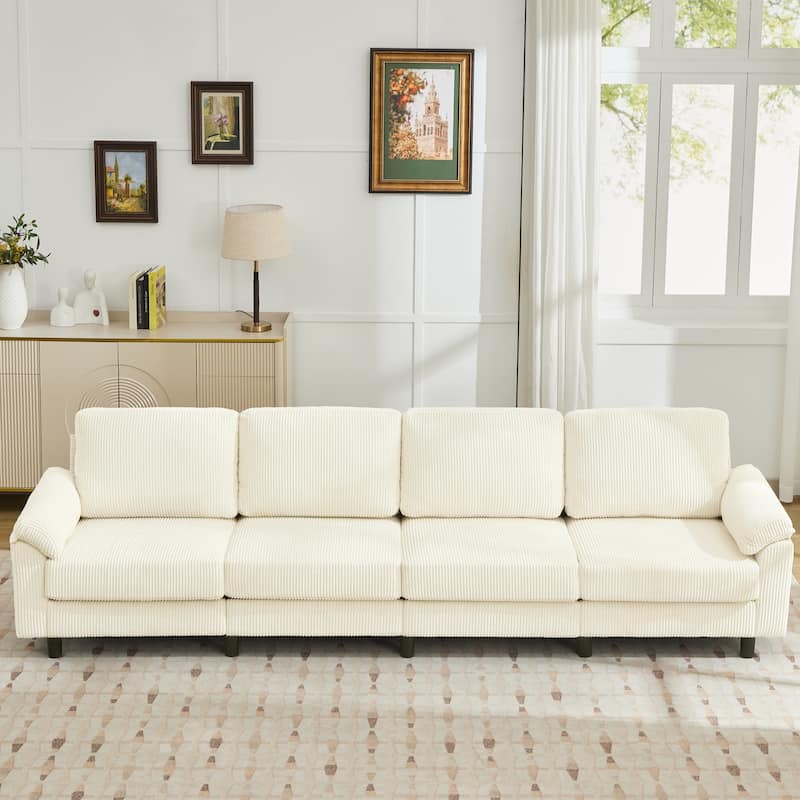 116.5" Modern Corduroy Upholstered Sectional Sofa Rectangle 4-Seater Sofa - Beige
