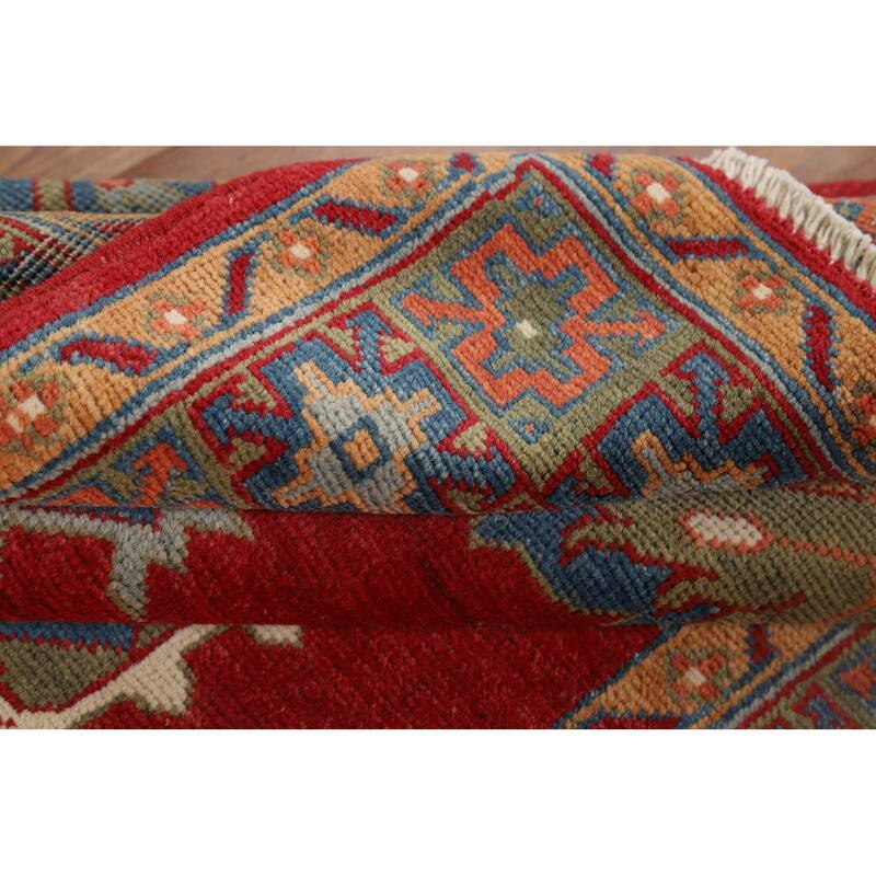 Traditional Red Kazak Oriental Accent Rug Hand-Knotted Wool Carpet - 3'5" x 4'11"