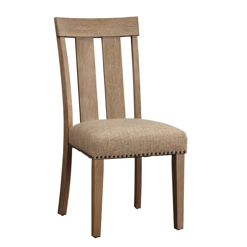 HomeRoots Set of Two Natural and Brown Upholstered Fabric And Solid Wood Slat Back Dining Side Chairs