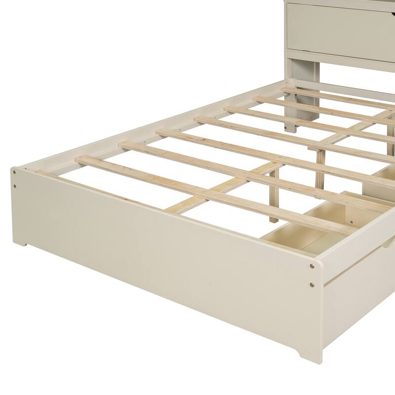 Full Size Wooden Platform Bed Multi-Functional Storage Bed with Flip-Up Headboard USB Charging