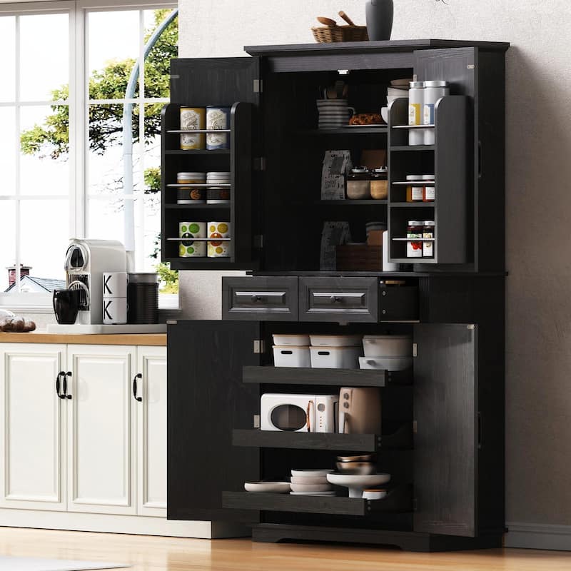 71" Tall Kitchen Pantry Cabinet with 3 Pull-Out Cabinet Organizers