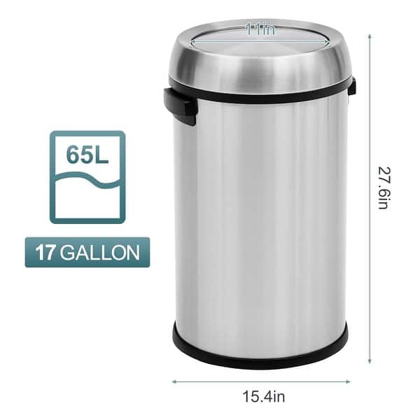 dimension image slide 1 of 6, 17 Gallon/65 Liter Stainless Steel Trash Can, Round Trash Can