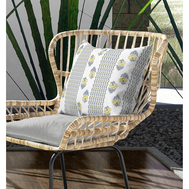 Anemone Artistry Indoor/Outdoor Reversible Throw Pillow Grey and Yellow