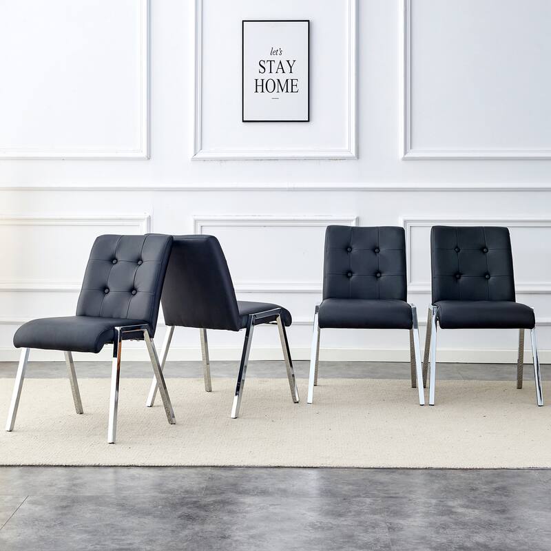 Armless High Backrest Dining Chair with Electroplated Metal Legs