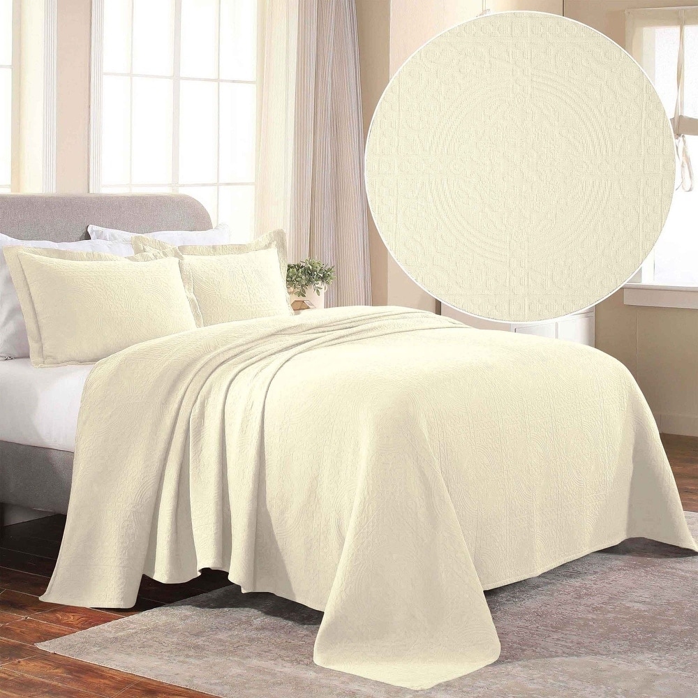 Superior Fleur De Lis 100% Cotton Bedspread Set Jacquard Medallion Coverlet, Lightweight All-Season Textured Bedding