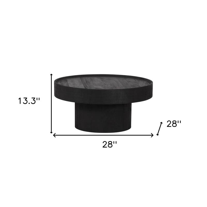HomeRoots 28" Black Solid Wood Round Pedestal Coffee Table - 28.00 in. x 13.30 in. x 28.00 in.