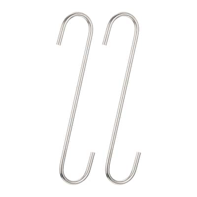S Hanging Hooks, 8" (200mm) Extra Long Steel Hanger, Matt Silver, 2Pcs - Silver