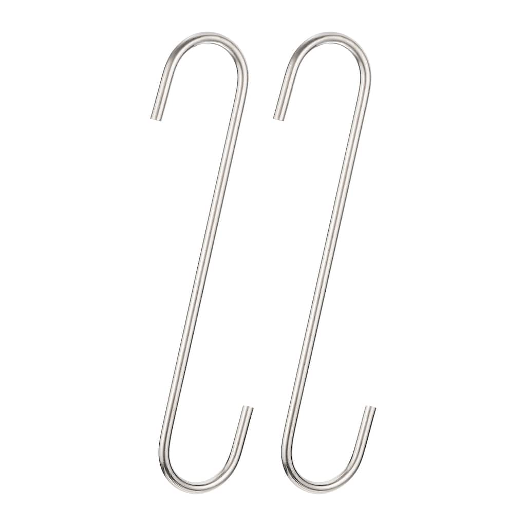 S Hanging Hooks, 8" (200mm) Extra Long Steel Hanger, Matt Silver, 2Pcs - Silver