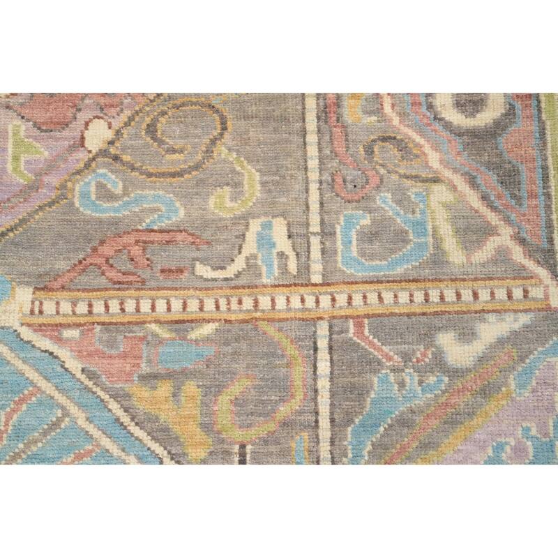 Hand Knotted Oriental 100% Wool Carpet Transitional Geometric Multi-Colored Oushak Area Rug - 12' 10'' X 9' 11''