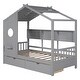 preview thumbnail 4 of 16, Twin Size House Bed with Roof, Drawers, and Storage Shelf - Gray Finish