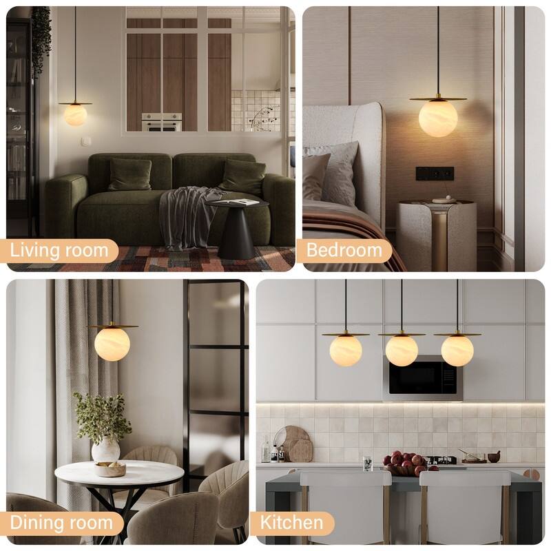 KAYLA Alabaster Pendant Light - Nordic Modern Brass Hanging Lamp