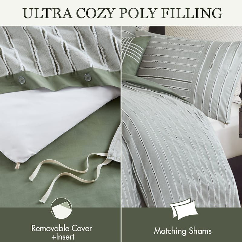 Madison Park Signature Essence Oversized Cotton Clipped Jacquard Comforter Set with Euro Shams and Throw Pillows