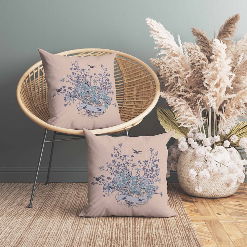 Elegant Floral Bouquet Faux Suede Reversible Throw Pillow Pink and Gray