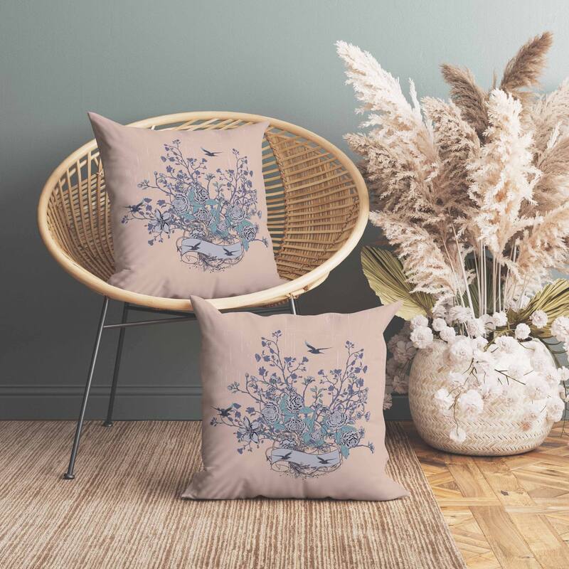 Elegant Floral Bouquet Indoor/Outdoor Reversible Throw Pillow Pink and Gray