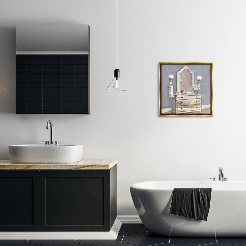 Stupell Bathroom Sink & Mirror Framed Floater Canvas Wall Art Design By Charlene Olson