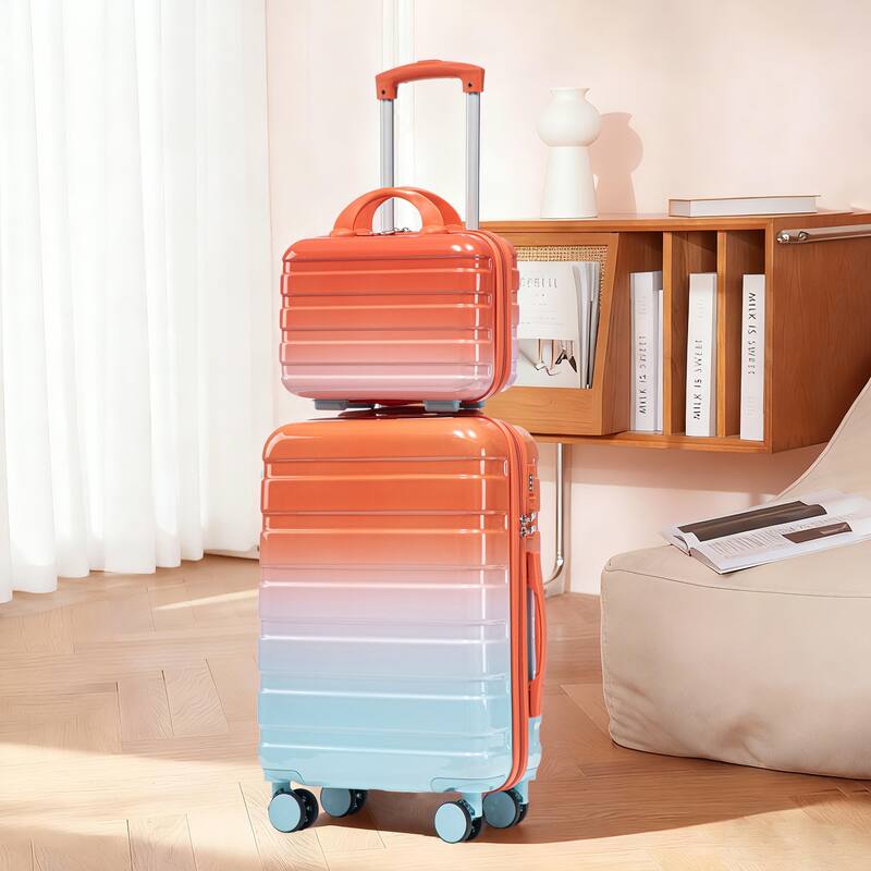 14In 20In 2 pcs in PC Spinner Wheel Luggage, Carry on Suitcase, With Gradient Color and Combination Lock