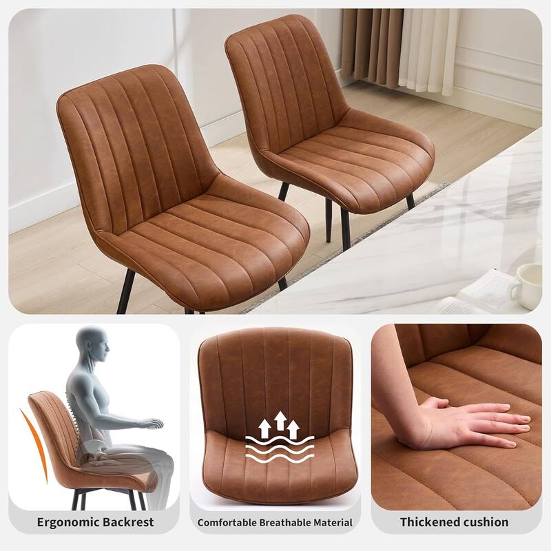 Upholstered Dining Chairs Set of 2, Modern Faux Leather Kitchen Chair with Padded Seat