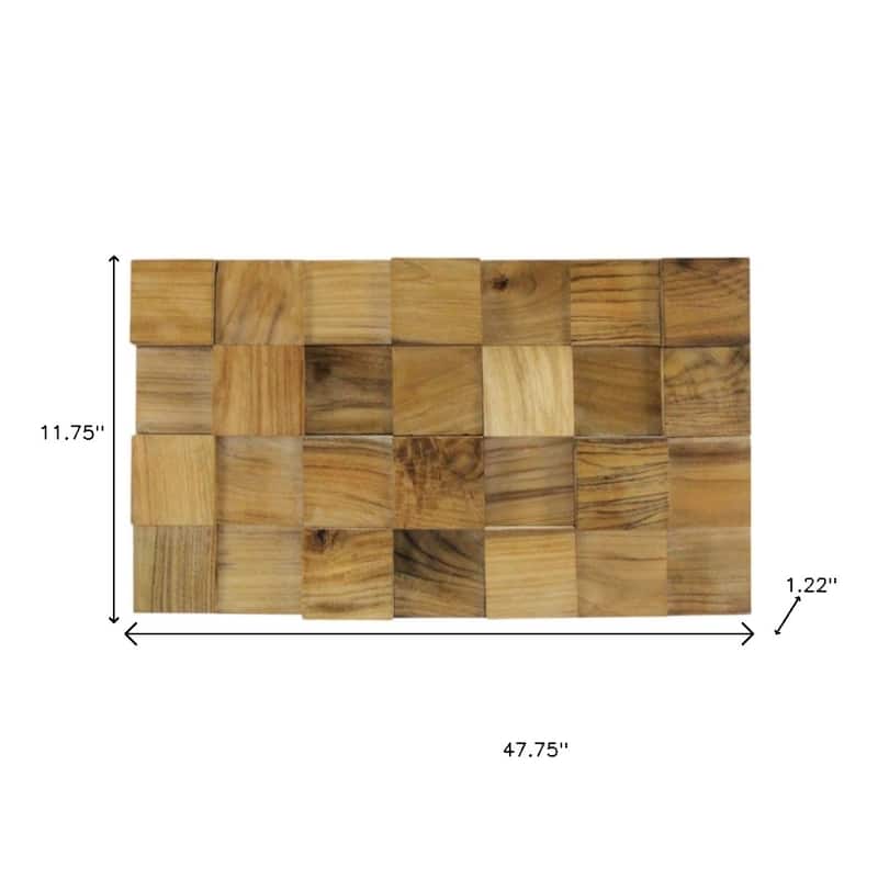 HomeRoots Brown 3D Embossed Block Teak Reclaimed Wood Decorative Wall Panels - 47.75' X '11.75' X '1.22
