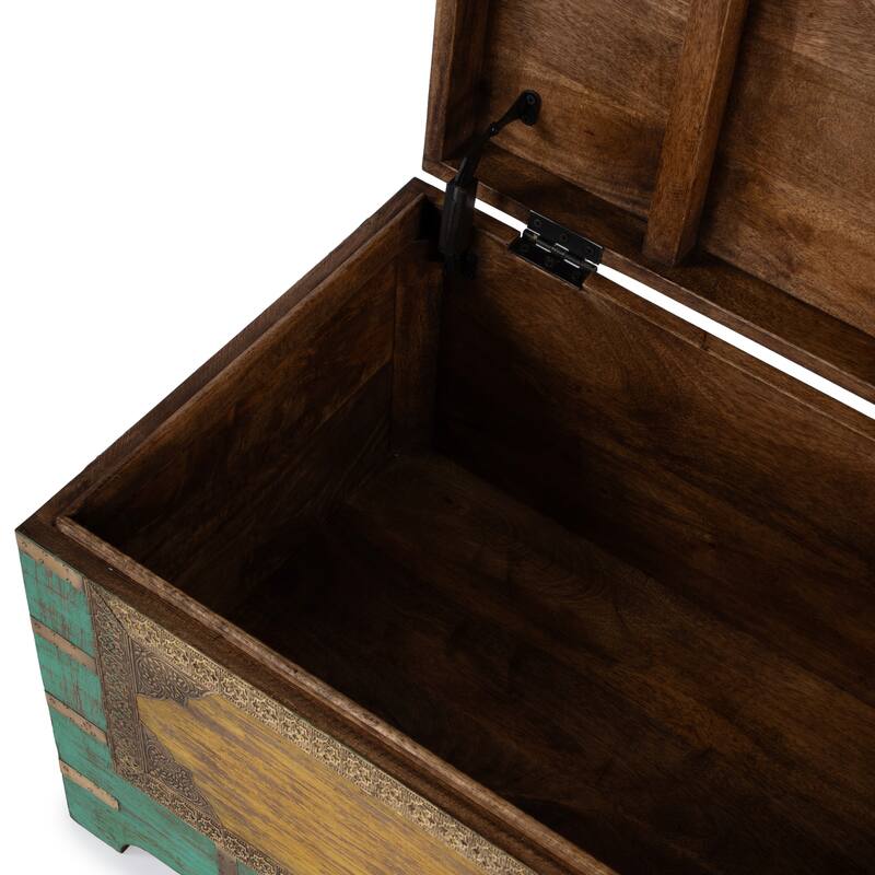 Nador Hand-Painted Brass Inlay Storage Trunk Coffee Table