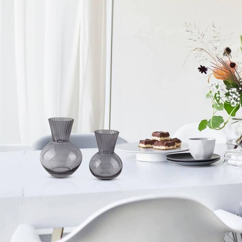 Smoky Gray Glass Set of 2 Modern Tulip Shaped Decorative Table Vases