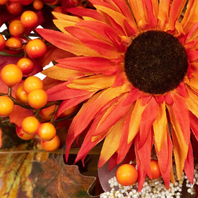 Leaves and Flowers Fall Harvest Wreath - 24-Inch Unlit - 24"