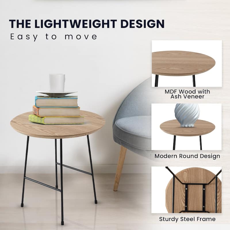 Rossmore Round Side Table MDF Wood Tabletop and Stainless Steel Frame Accent End Tables
