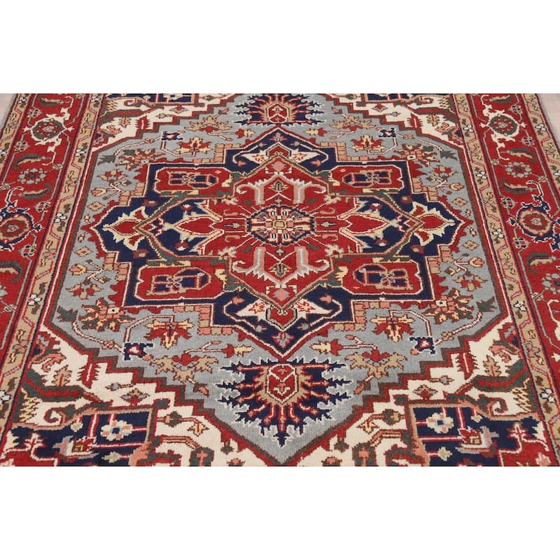 Geometric Heriz Serapi Indian Area Rug Hand-Knotted Wool Carpet - 8'0" x 10'0"