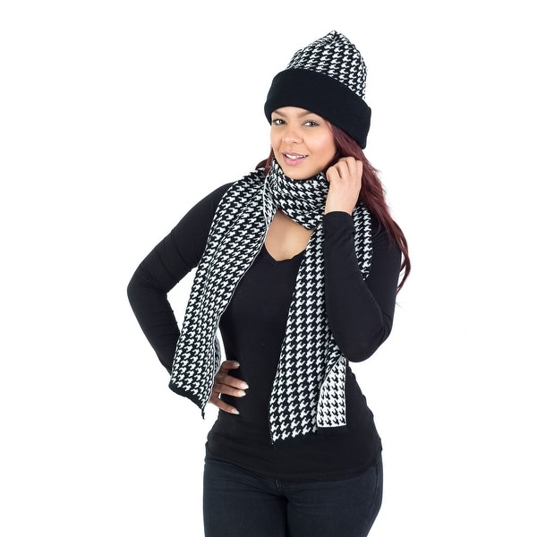 2-Piece Winter Hat Scarf Set, Houndstooth Design