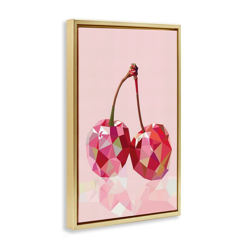 Stupell Pink Geometric Cherries Framed Floater Canvas Wall Art Design By LSR Design Studio