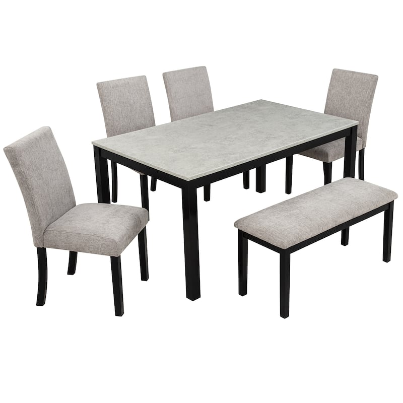 GDFStudio - Aurelia Luxury Concrete-Effect Tabletop Rectangular Dining Table Set with 4 Upholstered Chairs (with/without Bench)