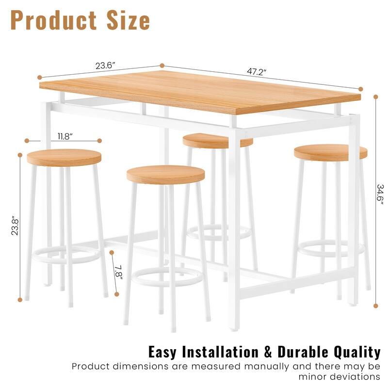 Eureka Industrial Modern Counter Height Pub 5-piece Dining Set, Wood Rustic Kitchen Dining Bar Set For Dining Room, Apartment