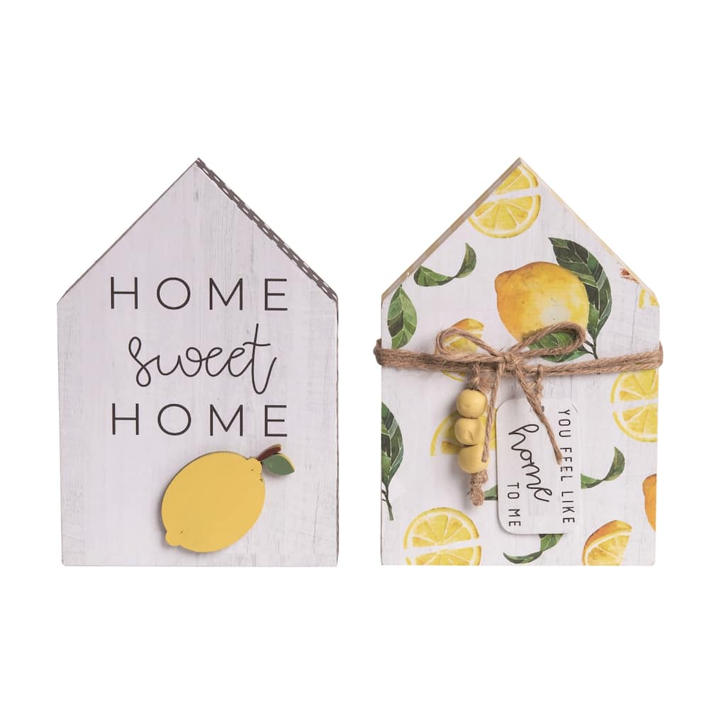 Transpac MDF Lemon House Block Decor Set of 2 Spring Home Decorations