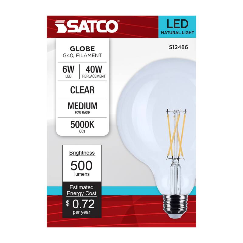 6 Watt G40 LED Medium Base Clear 5000K CCT 120 Volt