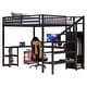 preview thumbnail 18 of 18, Black Metal Loft Bed Frame with Staircase Built-in Wardrobe, Light Strip, Underbed L Shaped Desk, Shelves and Charging Station