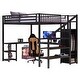 preview thumbnail 15 of 16, Metal Full Size Loft Bed with Wardrobe, LED Light & L Shaped Desk, USB for Kids Teens Adults, Black