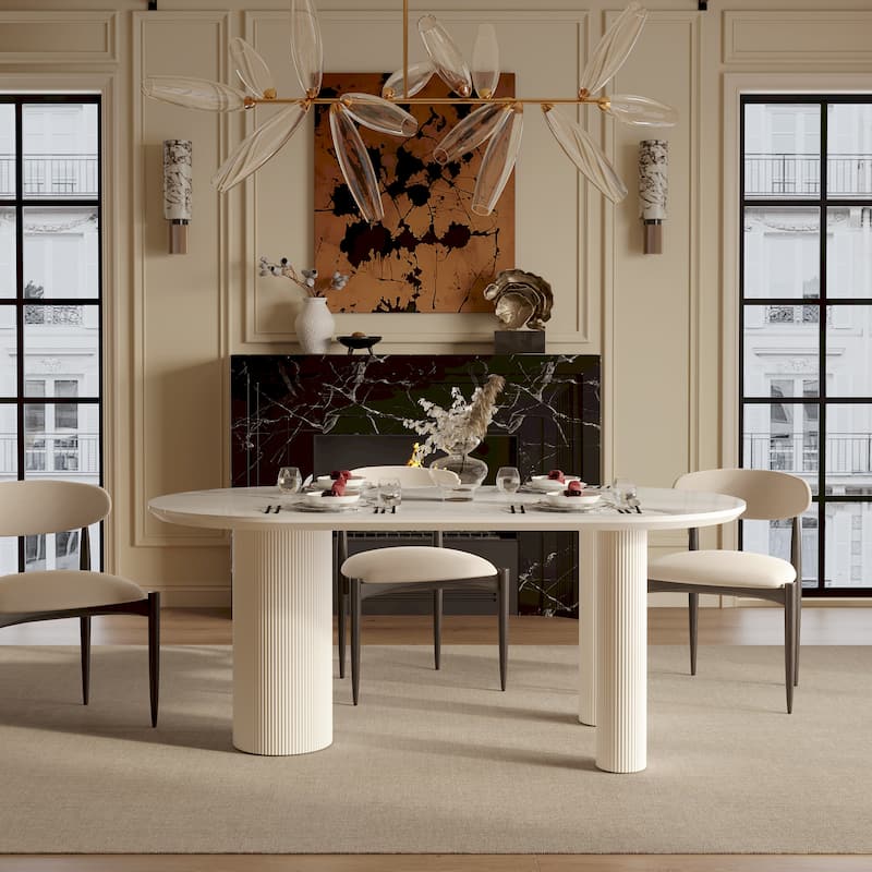 Luxe Creamy Dining Table with Roman Column Legs