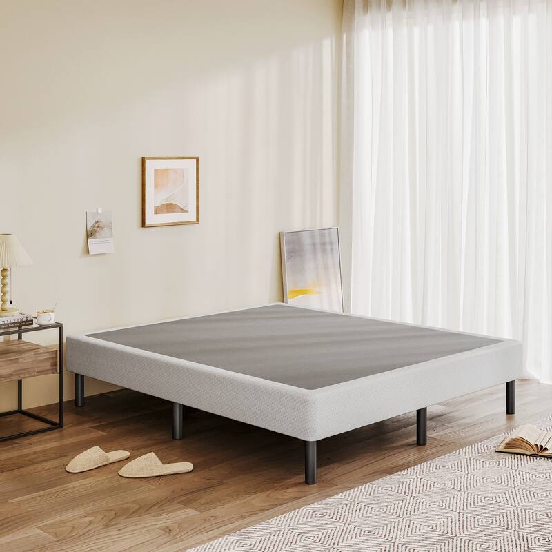 14" High Legs Included Metal Box Spring With Frabric Cover, Sturdy Mattress Foundation, Easy Assembly