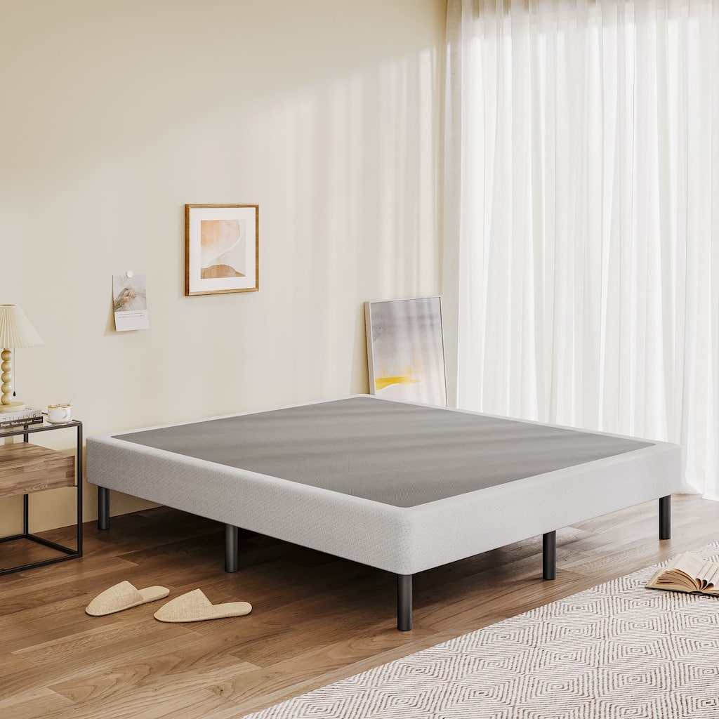14" High Legs Included Metal Box Spring With Frabric Cover, Sturdy Mattress Foundation, Easy Assembly