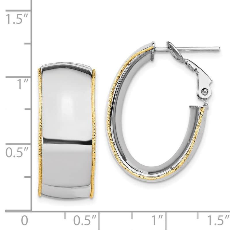 Curata 14k White Gold 9.5mm Polished With Yg Sparkle Cut Wire Accent Oval Hoop Earrings - 26.08x18